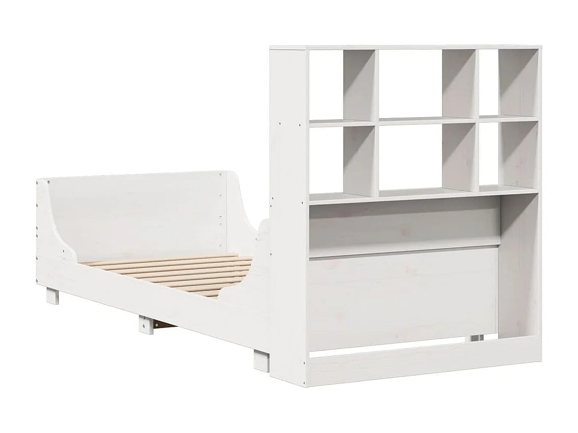 Cama con estantería sin colchón madera maciza blanca 90x200 cm