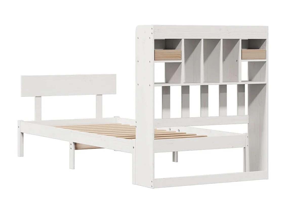 Cama con estantería sin colchón madera maciza blanco 90x200 cm