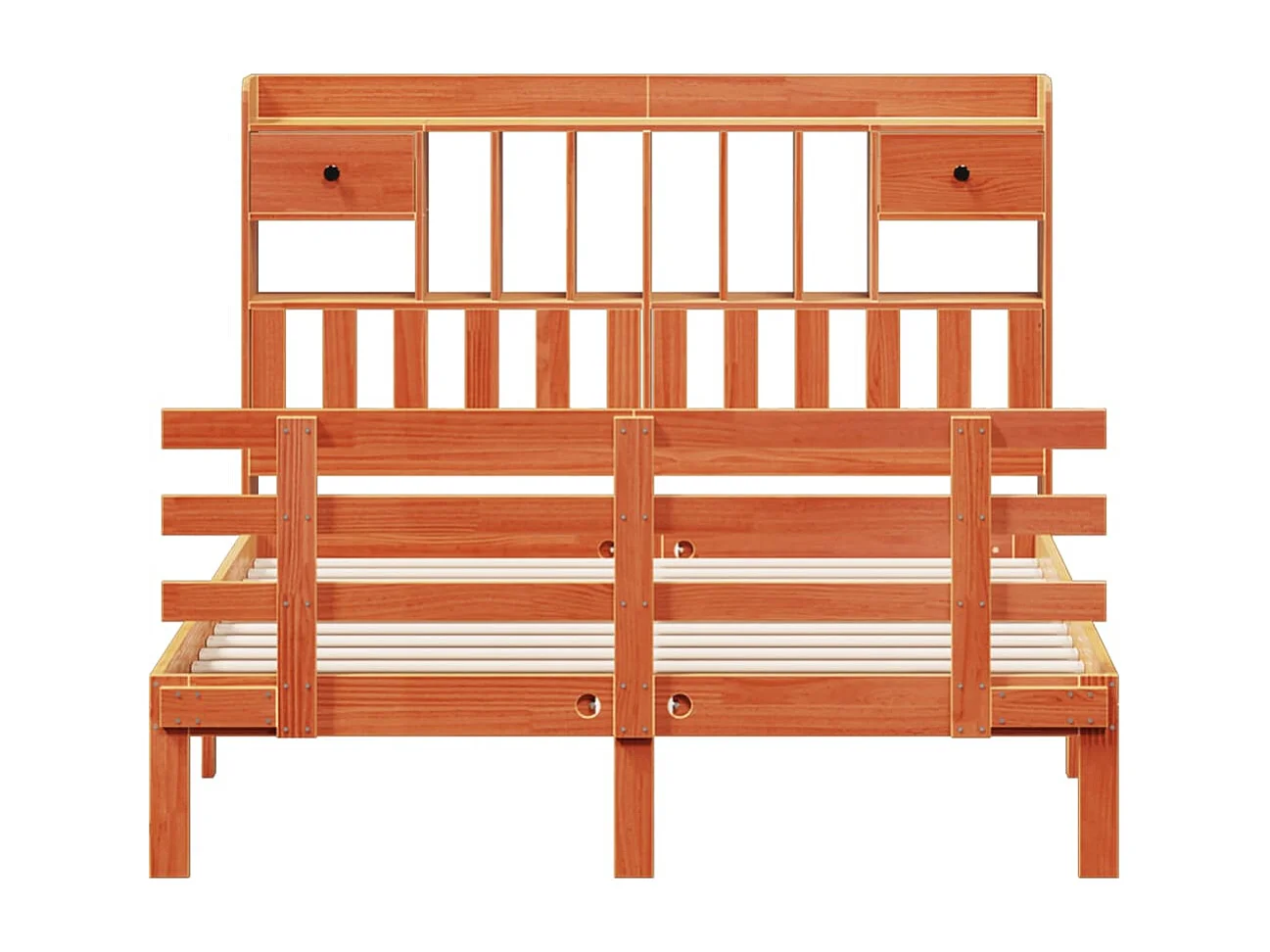 Cama con estantería sin colchón madera maciza marrón 140x190 cm