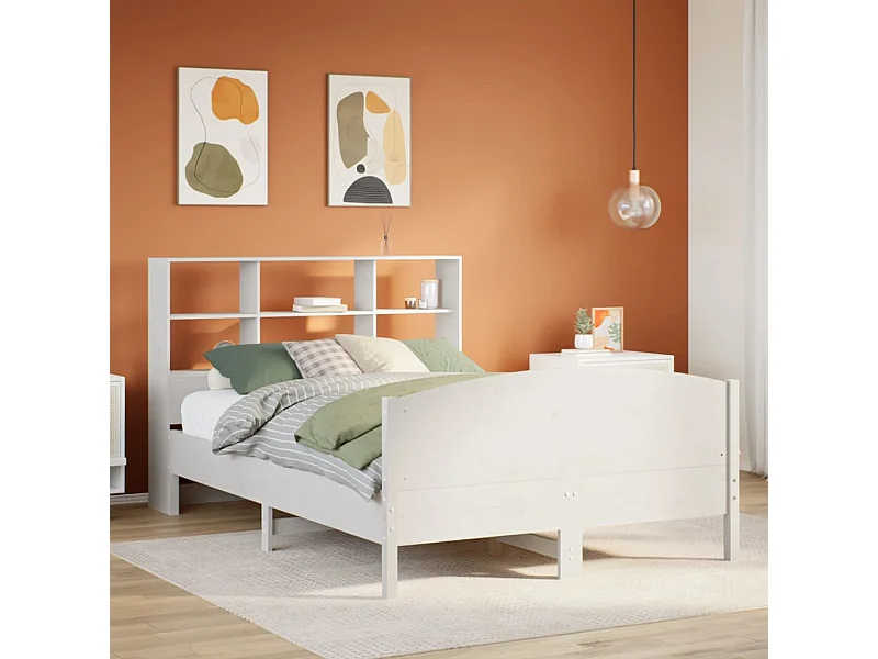 Cama com estante sem colchão 120x200 cm pinho maciço branco