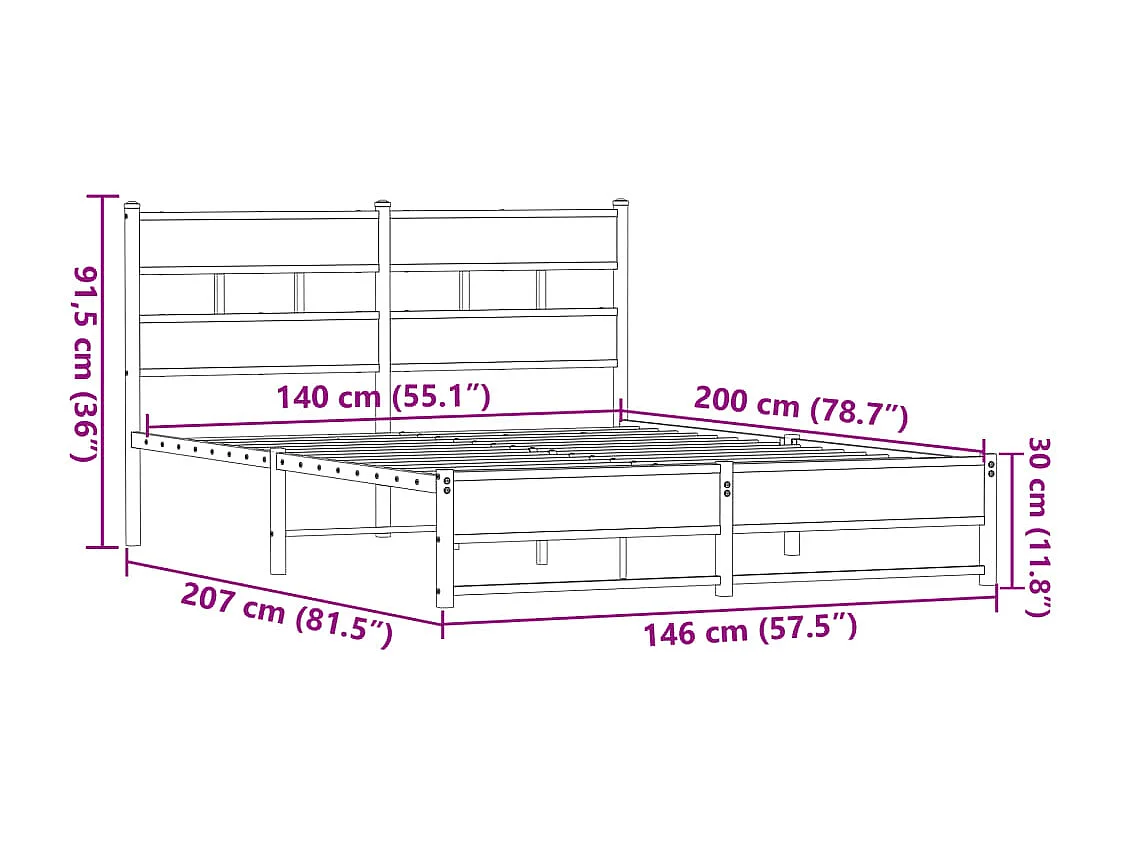 Estructura de cama sin colchón metal marrón roble 140x200 cm