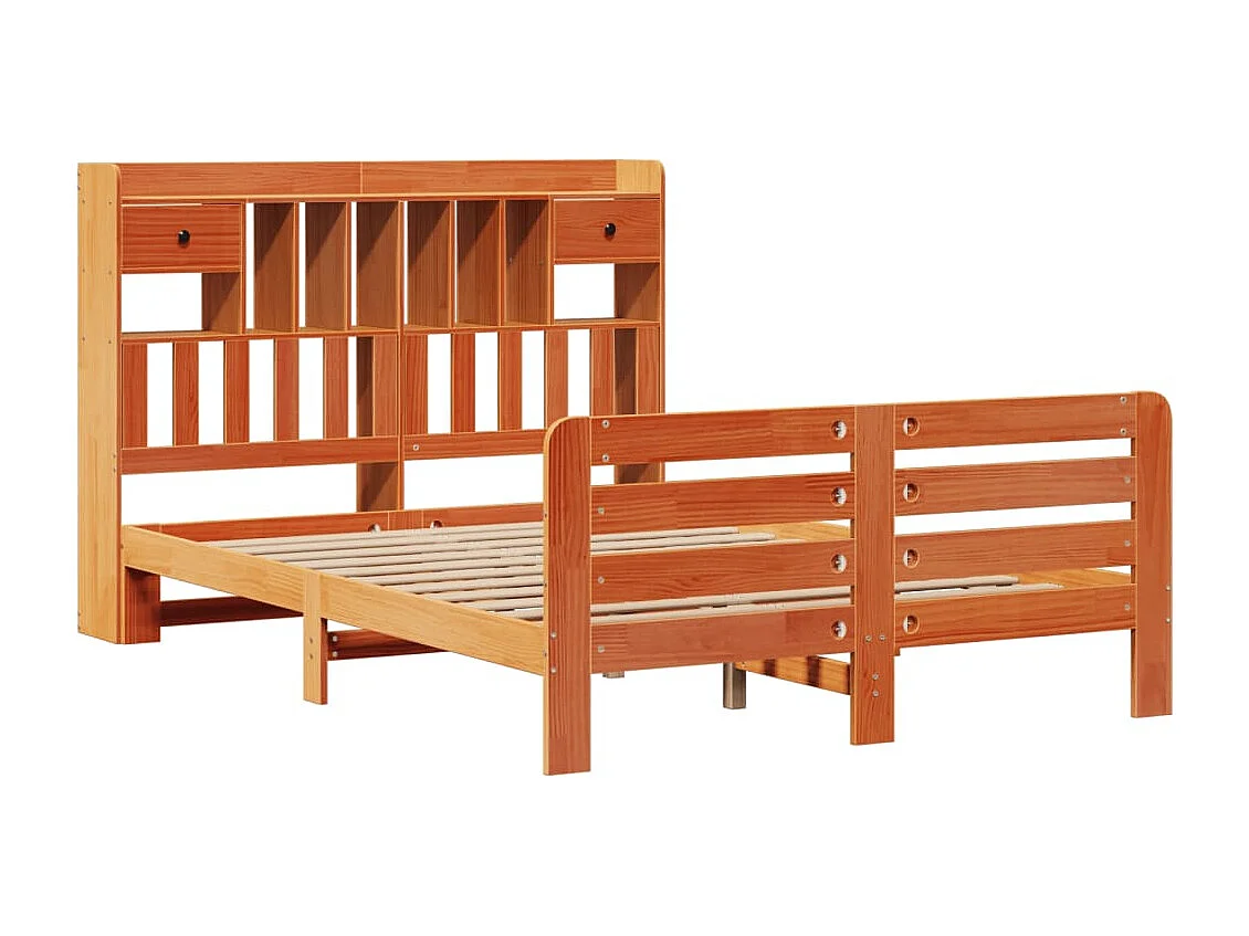 Cama con estantería sin colchón madera maciza marrón 150x200 cm