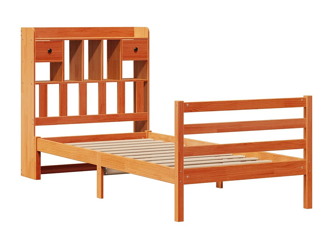 Cama con estantería sin colchón madera maciza marrón 75x190 cm