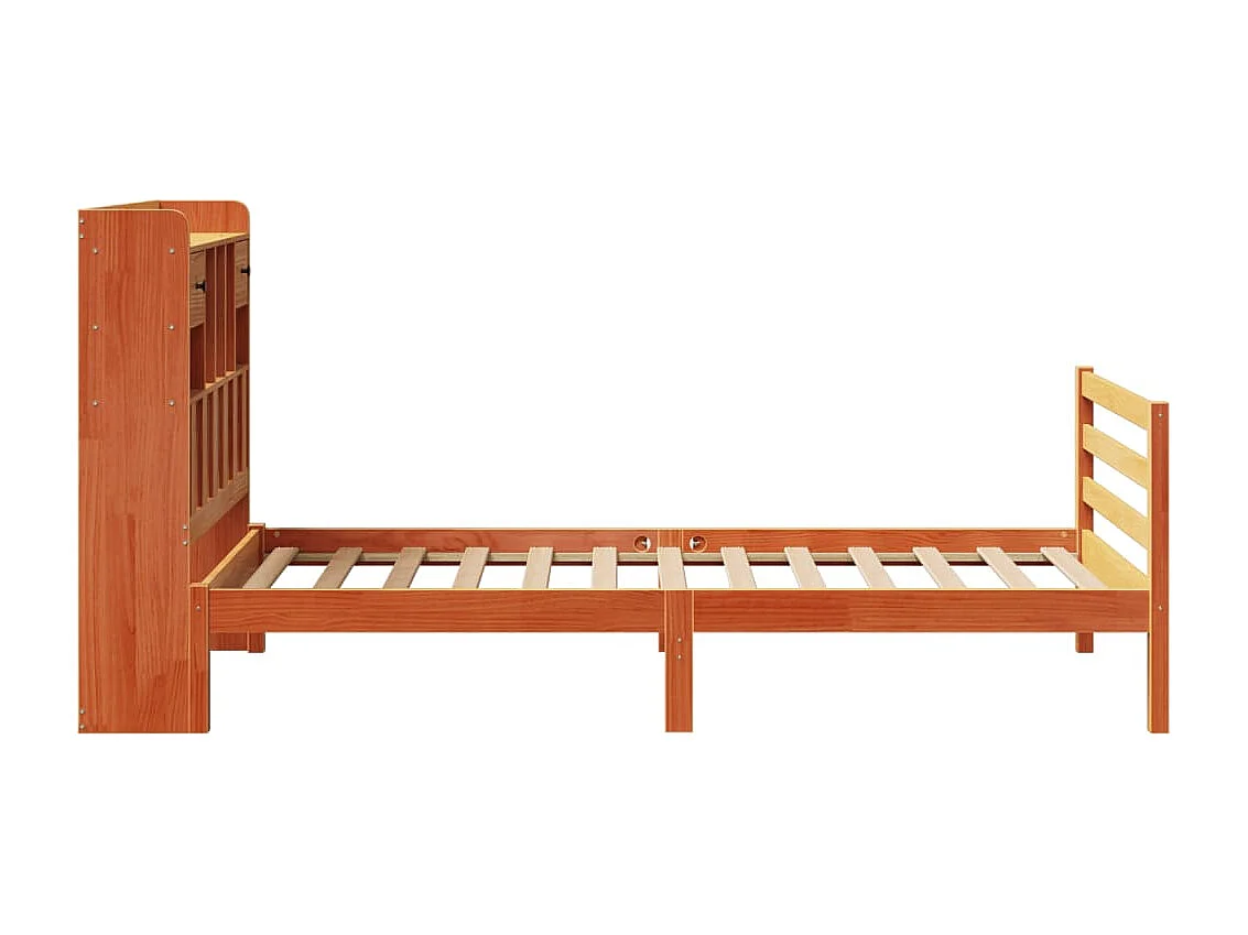 Cama con estantería sin colchón madera maciza marrón 75x190 cm