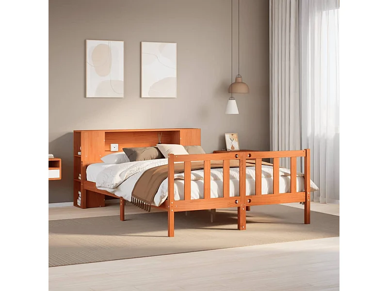 Cama con estantería sin colchón madera maciza marrón 150x200 cm
