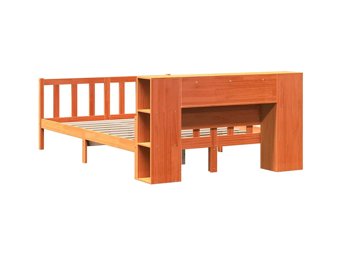 Cama con estantería sin colchón madera maciza marrón 150x200 cm