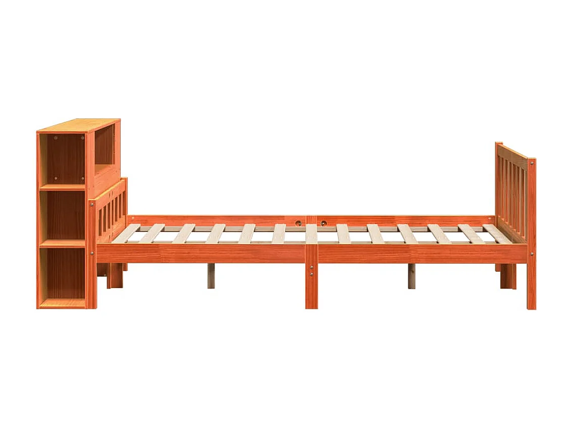 Lit bibliothèque sans matelas cire marron 150x200cm bois massif