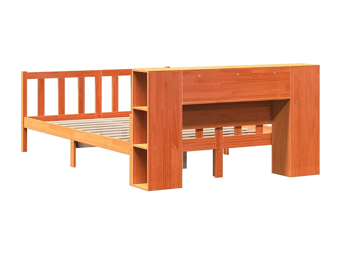 Lit bibliothèque sans matelas cire marron 150x200cm bois massif
