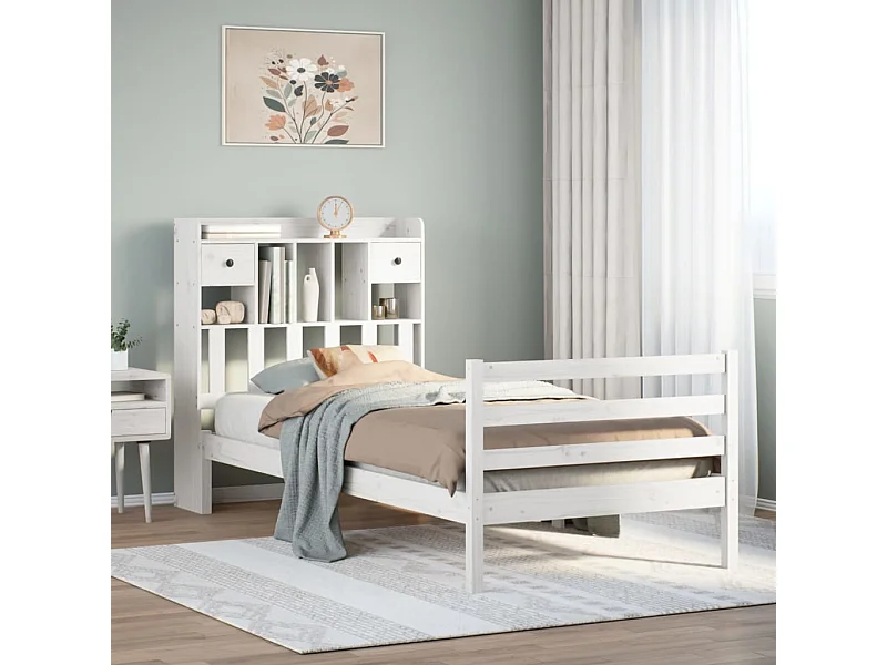 Cama com estante sem colchão 75x190 cm pinho maciço branco