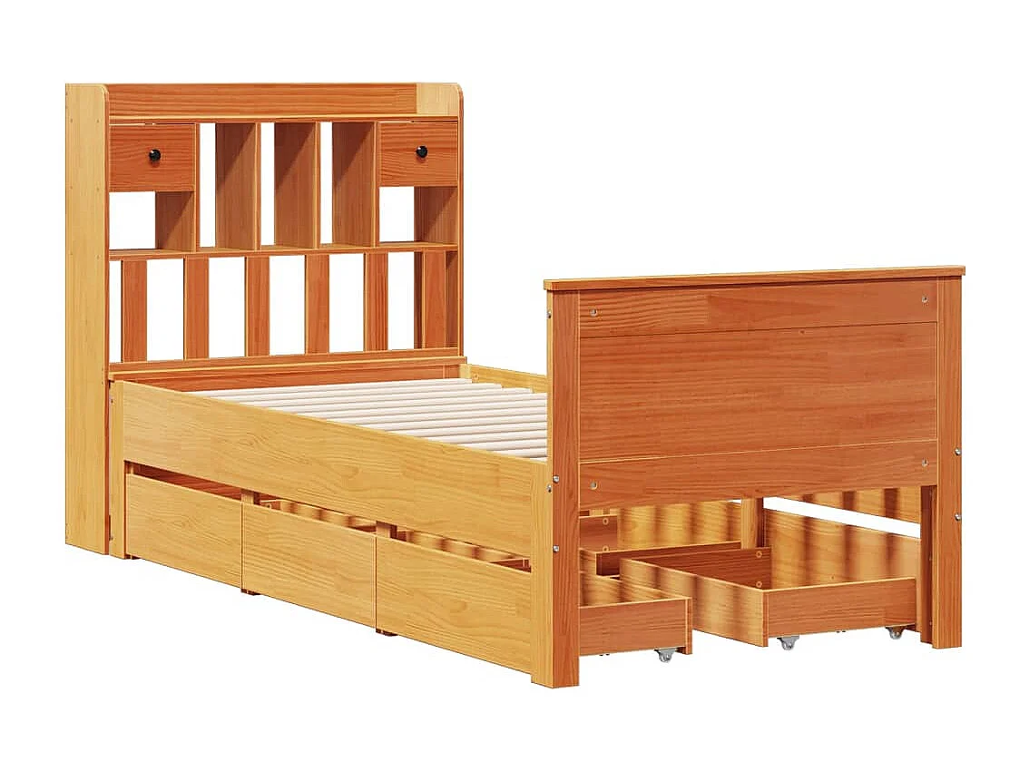 Cama con estantería sin colchón madera maciza marrón 75x190 cm