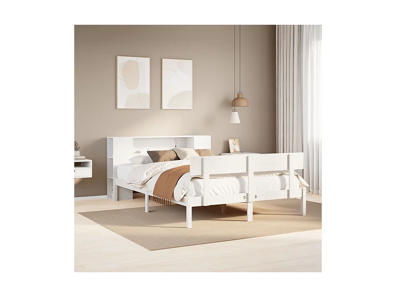 Cama com estante sem colchão 120x200 cm pinho maciço branco