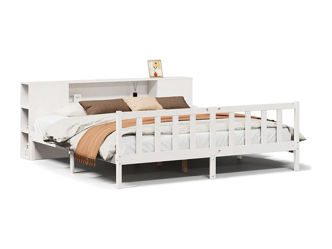 Lit bibliothèque sans matelas blanc 180x200 cm bois pin massif