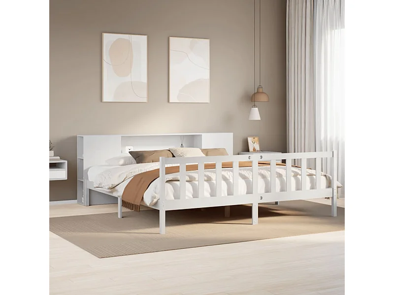 Cama con estantería sin colchón madera maciza blanca 180x200 cm