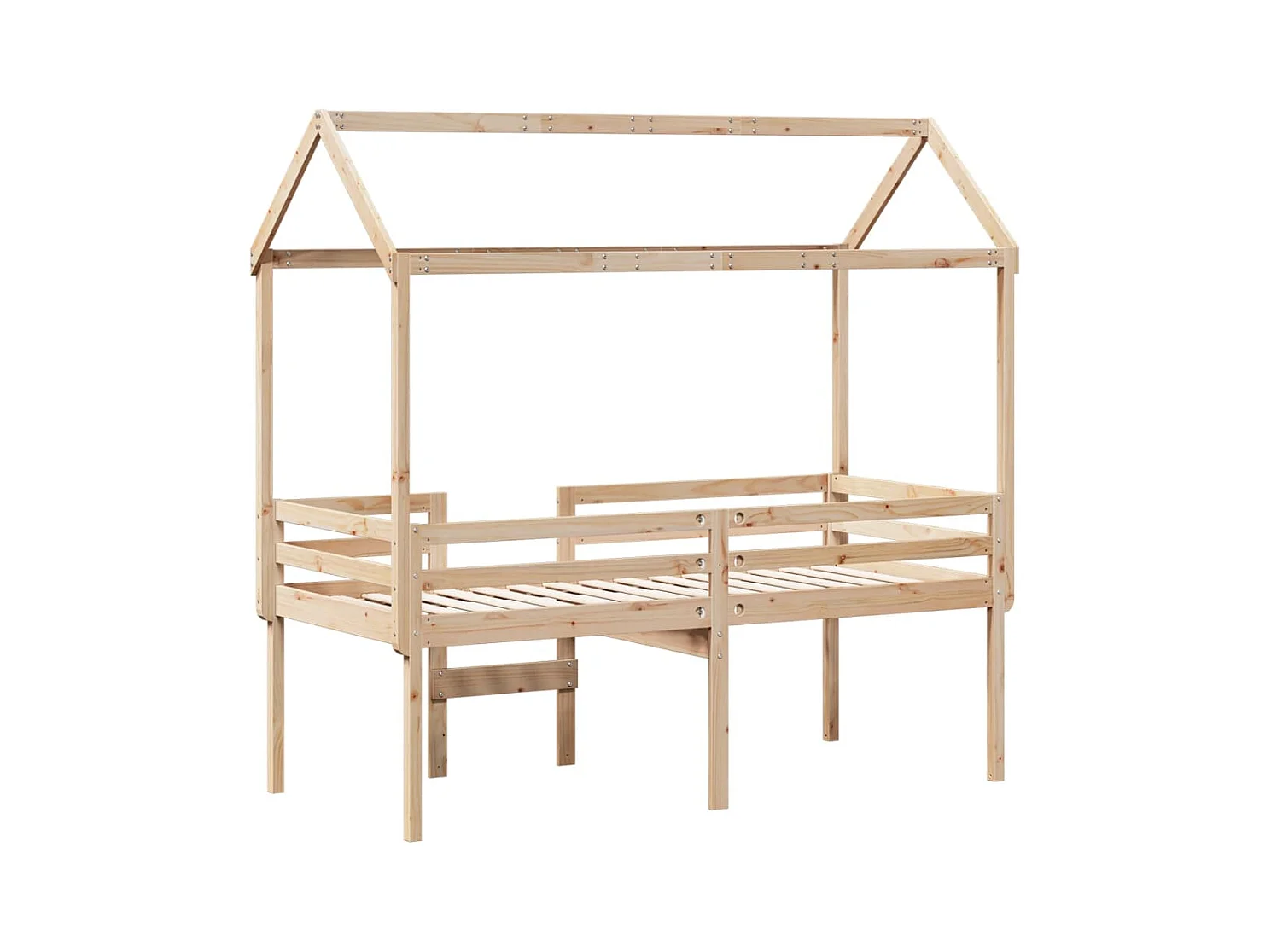 Cama alta com telhado 90x190 cm pinho maciço castanho-mel