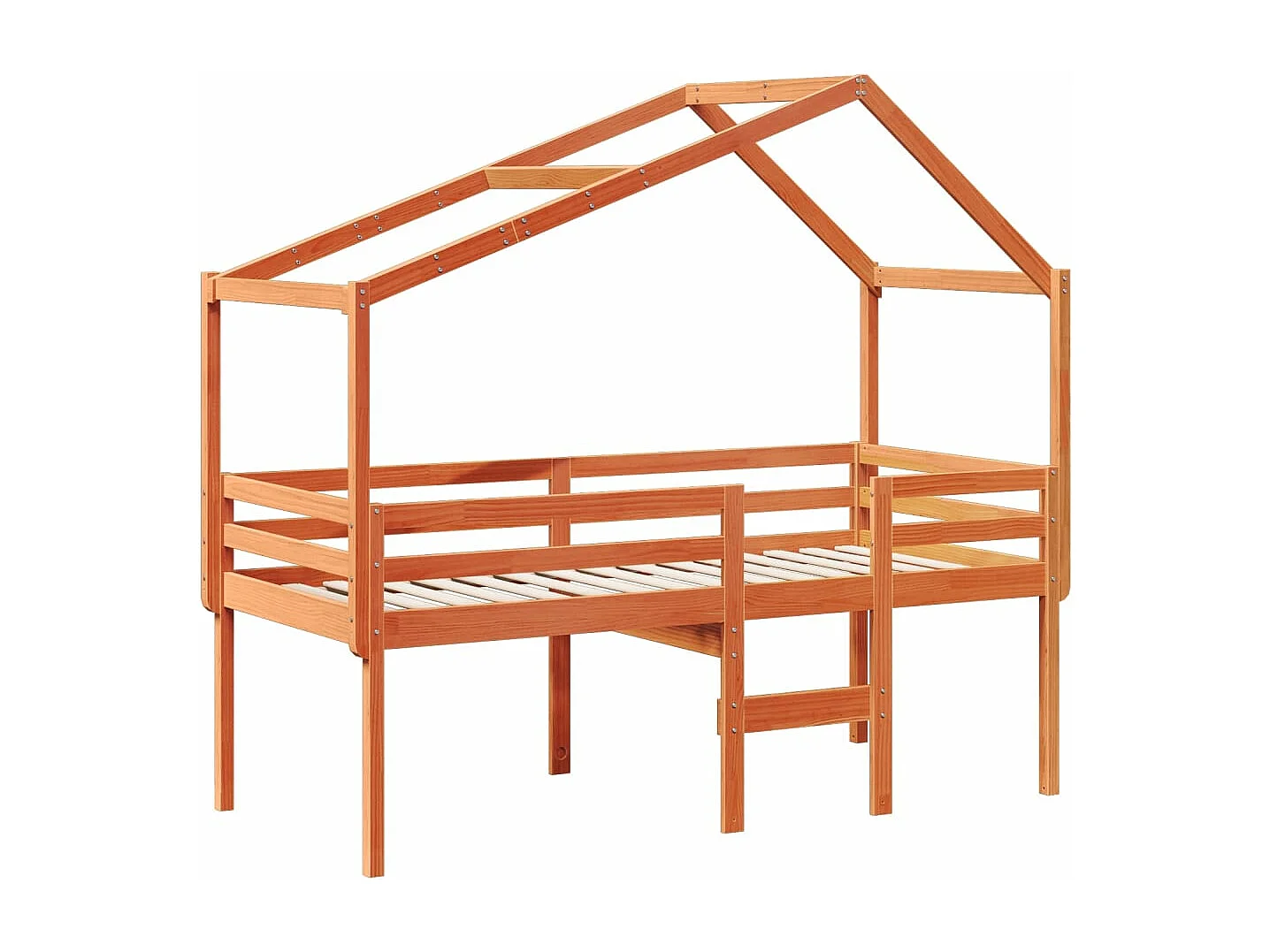 Cama alta con techo madera maciza de pino marrón cera 80x200 cm