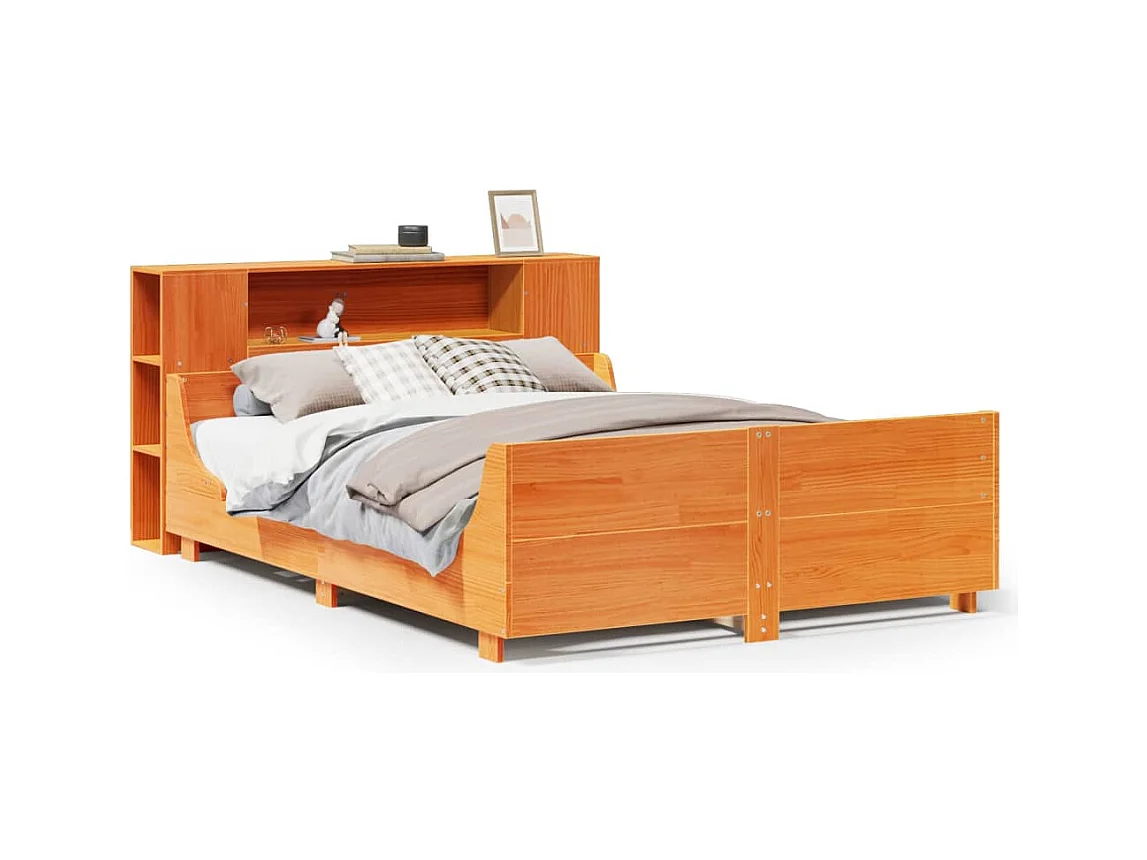 Cama sem colchão 160x200 cm madeira pinho maciço castanho-mel
