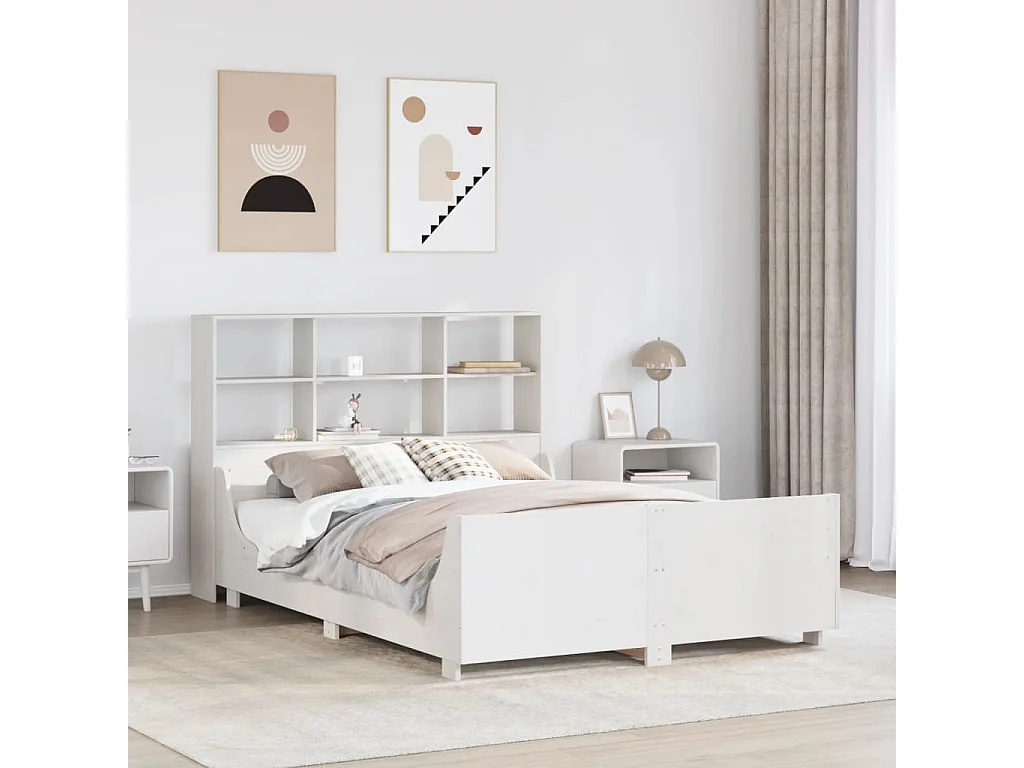 Cama com estante sem colchão 120x190 cm madeira maciça branco