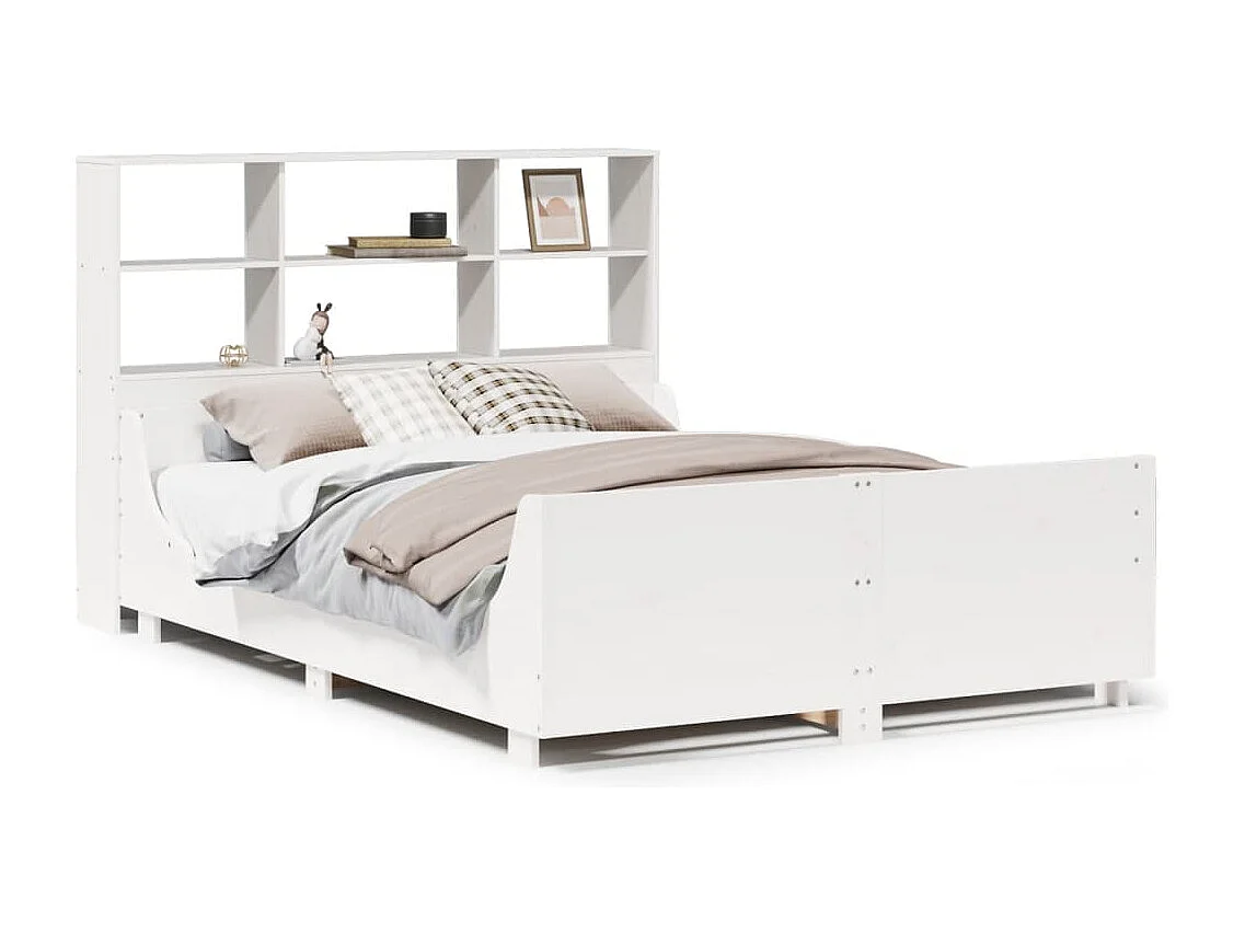 Cama com estante sem colchão 120x190 cm madeira maciça branco