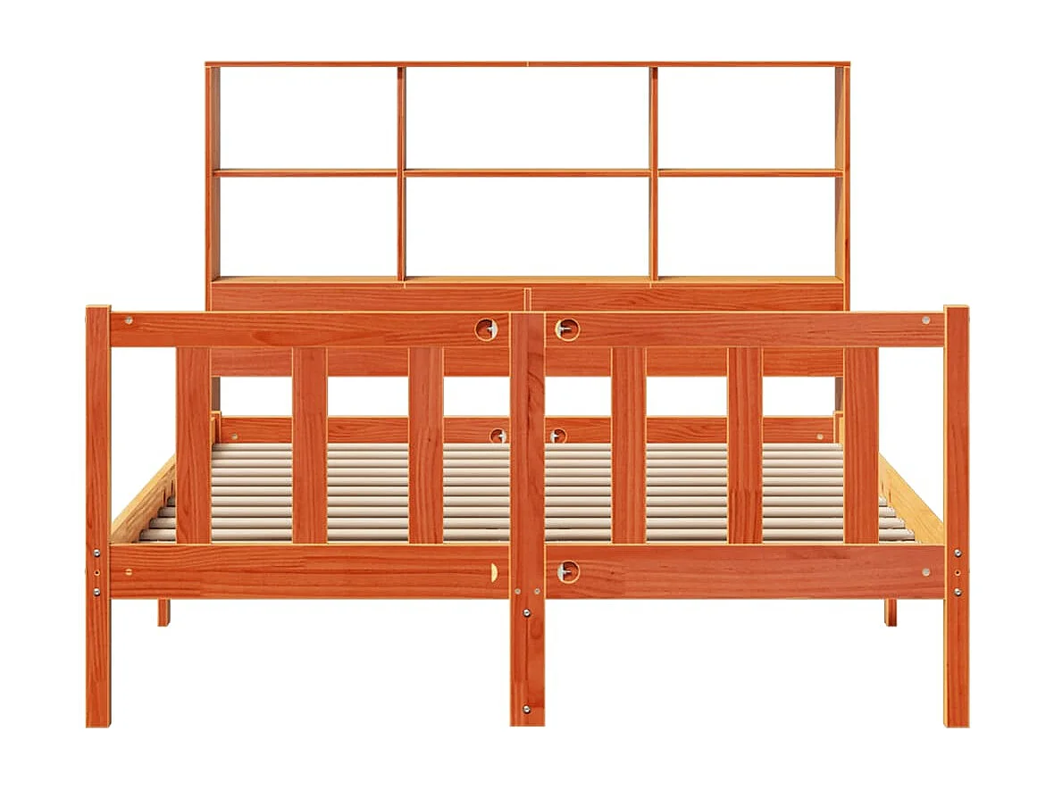 Cama con estantería sin colchón madera maciza marrón 160x200 cm