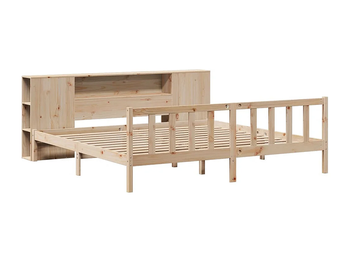 Lit bibliothèque sans matelas 200x200 cm bois massif de pin
