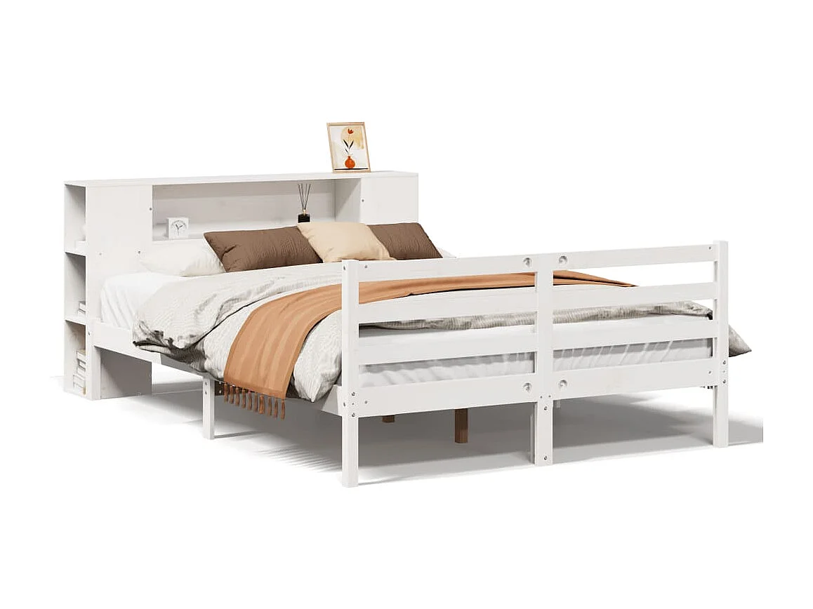 Cama com estante sem colchão 135x190 cm pinho maciço branco