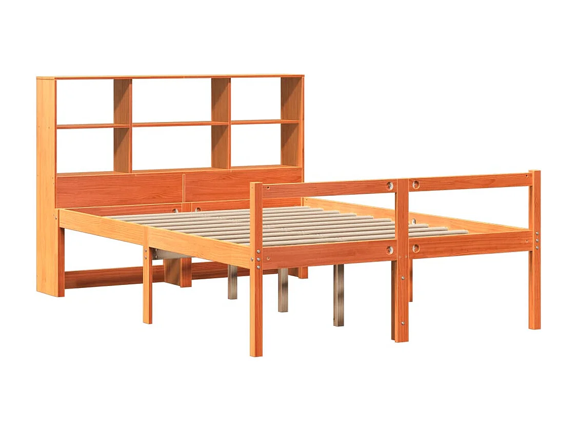 Lit bibliothèque sans matelas cire marron 160x200cm bois massif