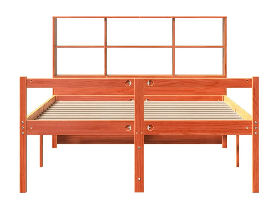 Lit bibliothèque sans matelas cire marron 160x200cm bois massif