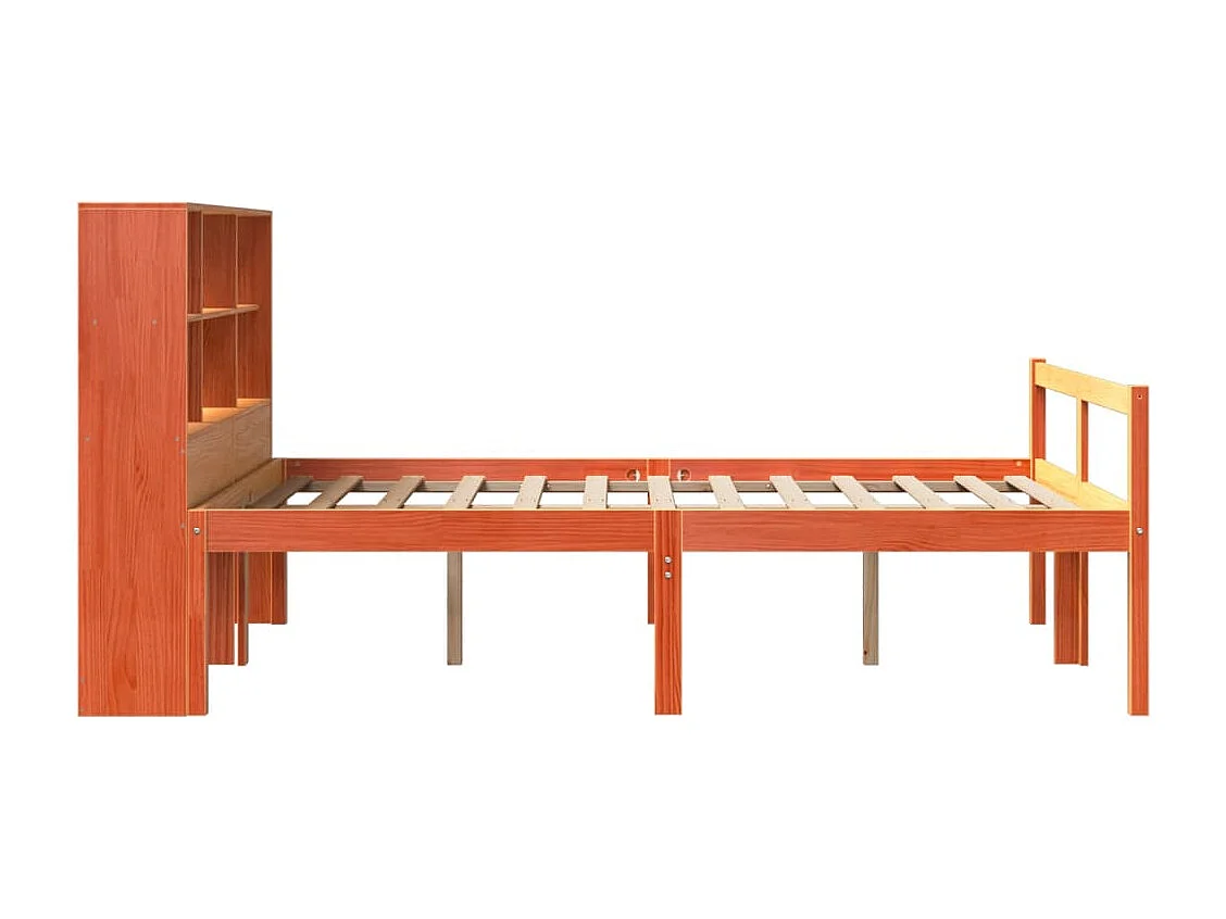 Lit bibliothèque sans matelas cire marron 160x200cm bois massif