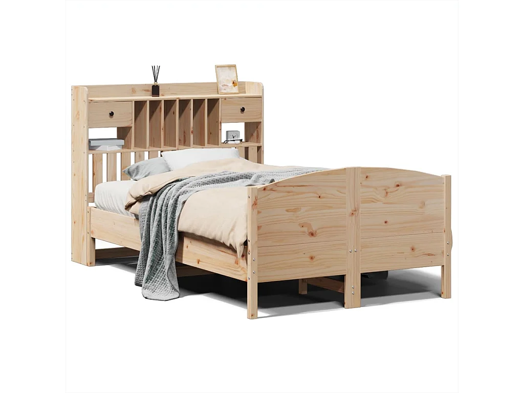 Cama con estantería sin colchón madera maciza de pino 135x190cm