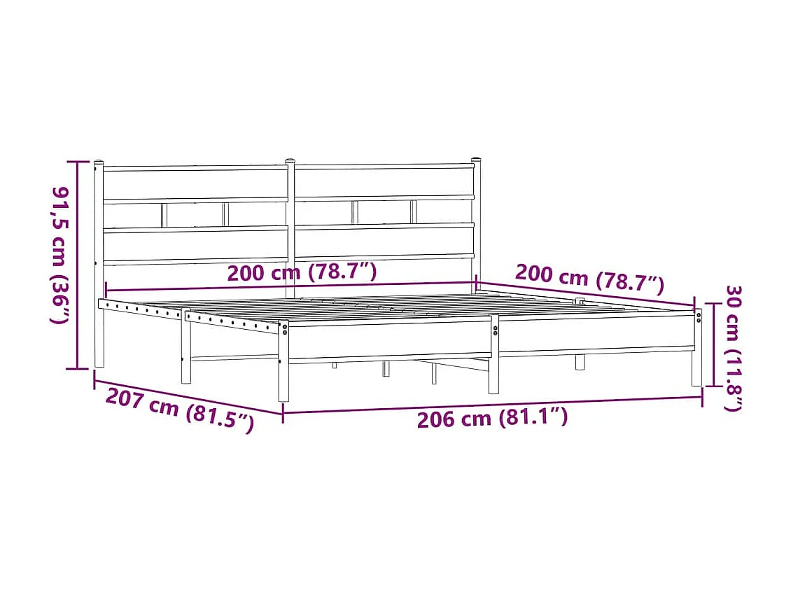 Estructura de cama sin colchón metal roble marrón 200x200 cm