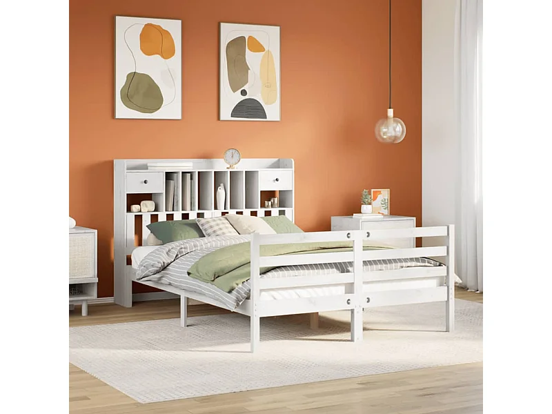 Cama com estante sem colchão 150x200 cm pinho maciço branco