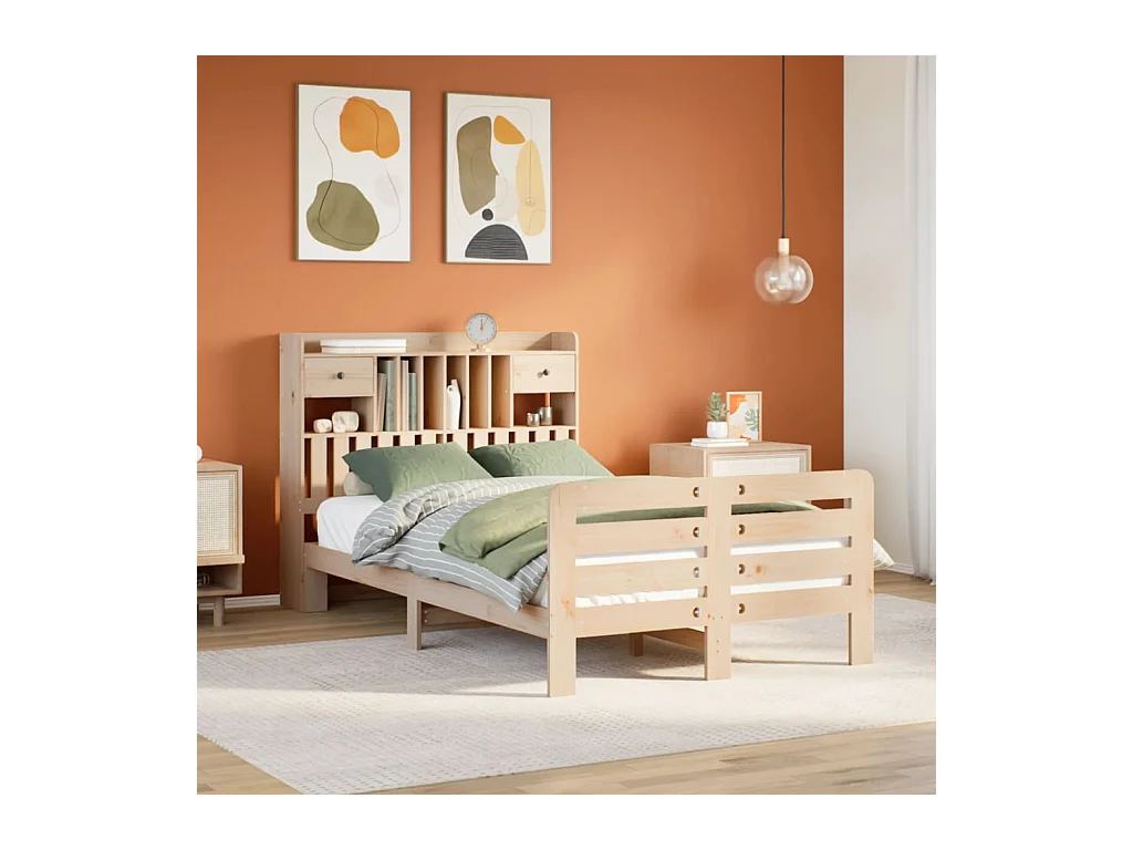 Lit bibliothèque sans matelas 135x190 cm bois de pin massif
