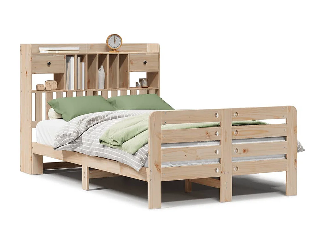 Lit bibliothèque sans matelas 135x190 cm bois de pin massif