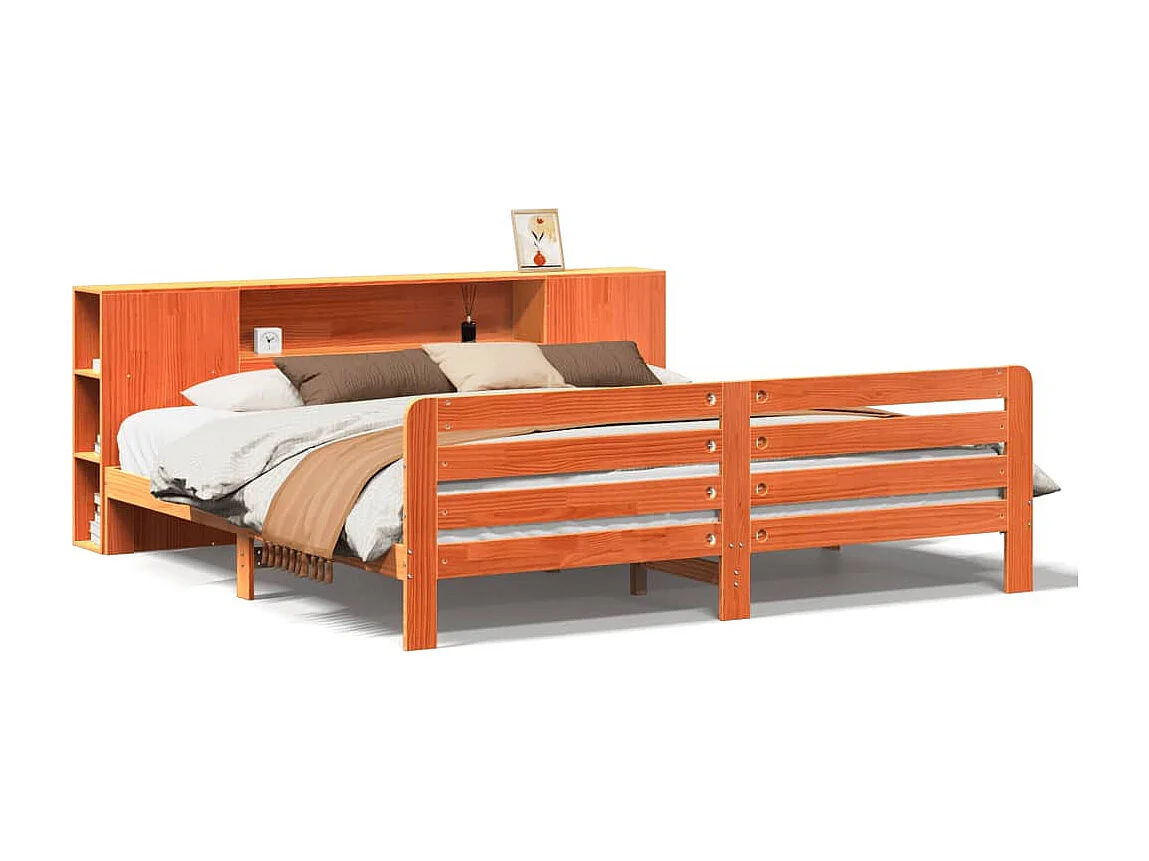 Cama sem colchão 200x200 cm pinho maciço castanho-mel