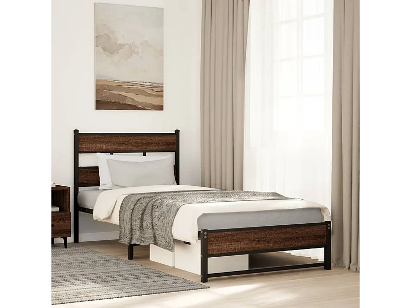 Estrutura de cama sem colchão 80x200 cm metal carvalho castanho