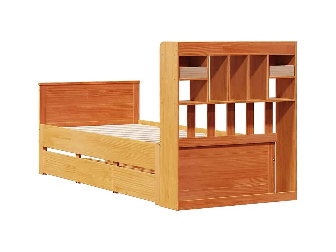Lit bibliothèque sans matelas cire marron 100x200 cm pin massif