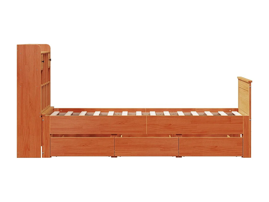 Lit bibliothèque sans matelas cire marron 100x200 cm pin massif