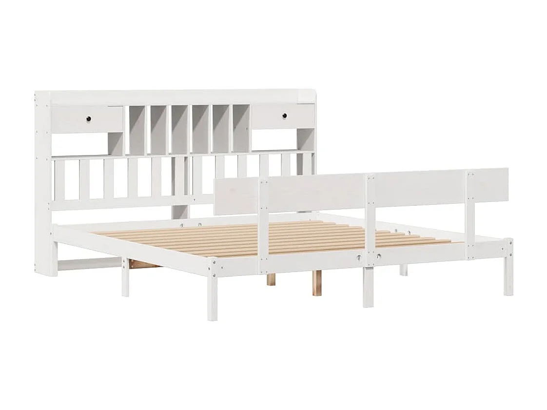 Cama con estantería sin colchón madera maciza blanca 180x200 cm