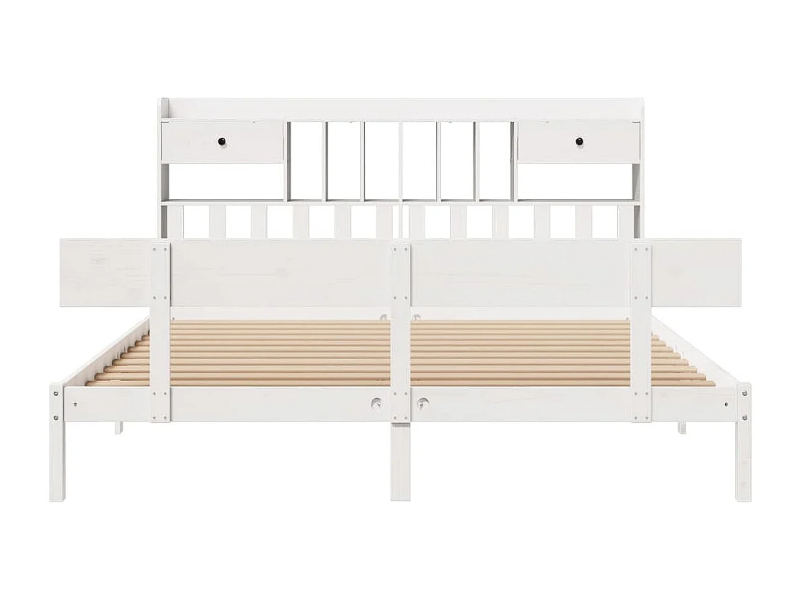 Cama con estantería sin colchón madera maciza blanca 180x200 cm