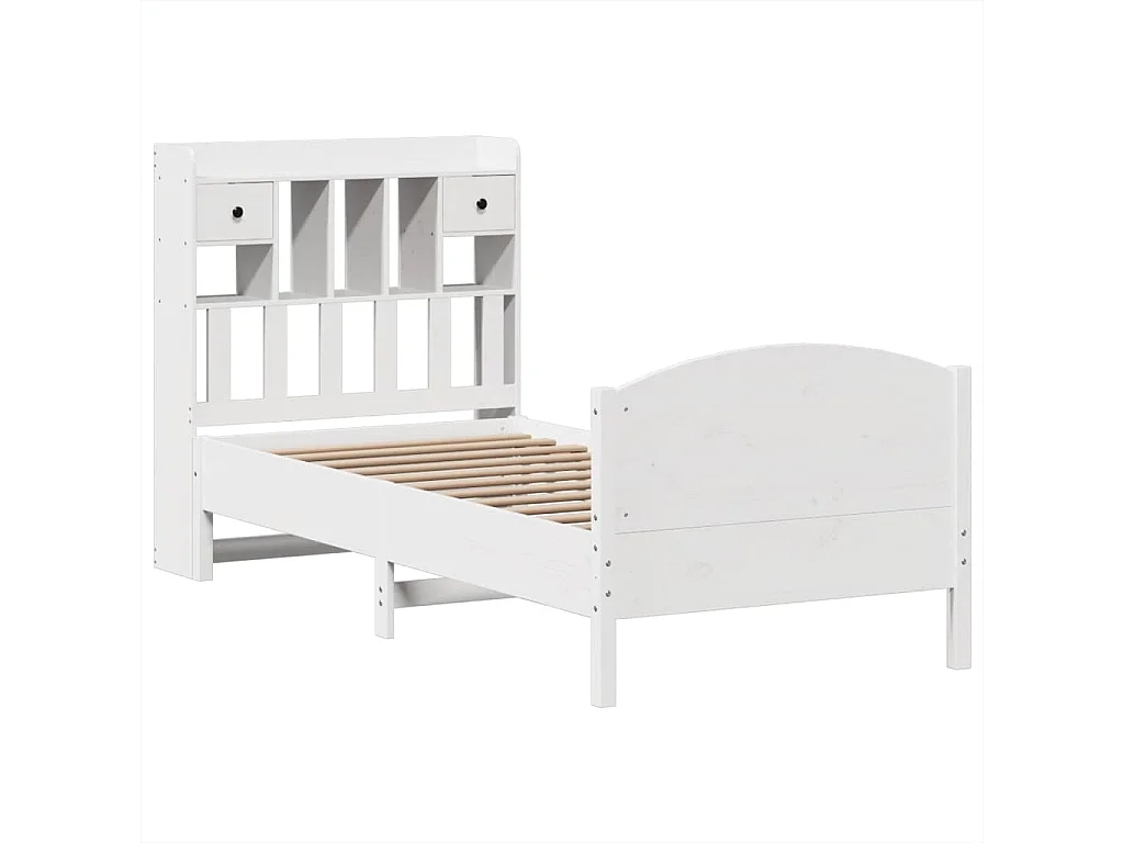 Cama con estantería sin colchón madera maciza blanca 75x190 cm