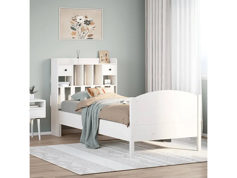Cama con estantería sin colchón madera maciza blanca 75x190 cm