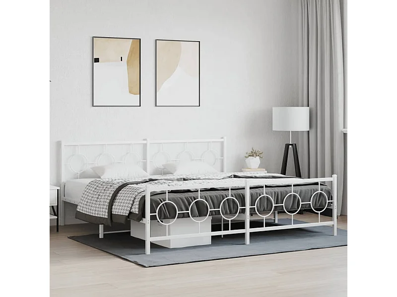 Estrutura de cama com cabeceira e pés 193x203 cm metal branco