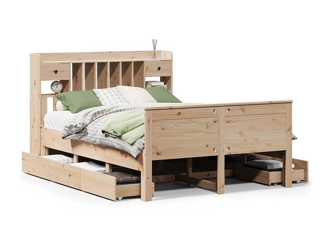 Lit bibliothèque sans matelas 160x200 cm bois massif de pin