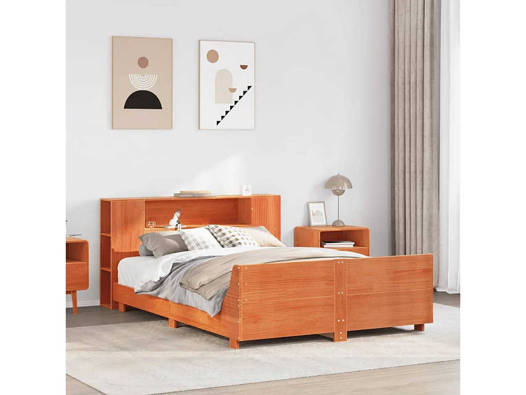 Cama sem colchão 120x190 cm madeira pinho maciça castanho-mel