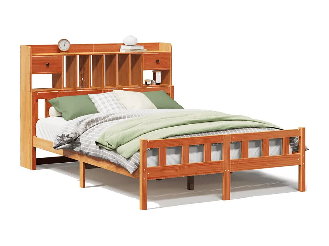 Cama con estantería sin colchón madera maciza marrón 150x200 cm