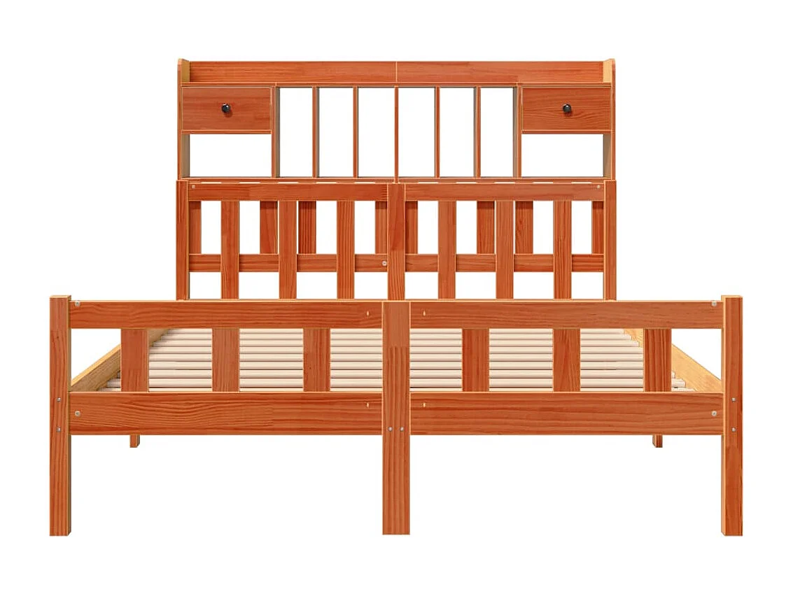 Cama con estantería sin colchón madera maciza marrón 150x200 cm