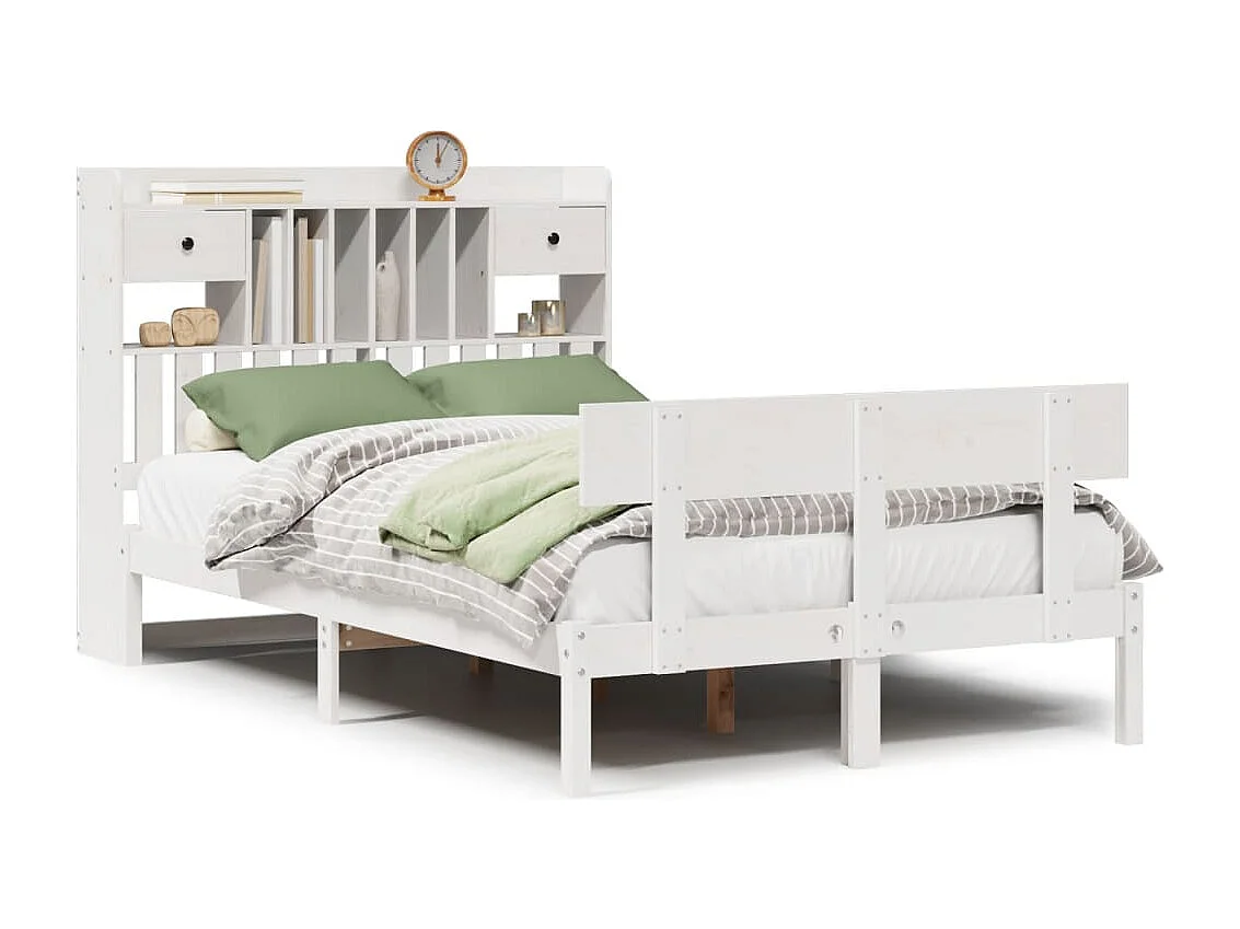 Cama con estantería sin colchón madera maciza blanca 135x190 cm