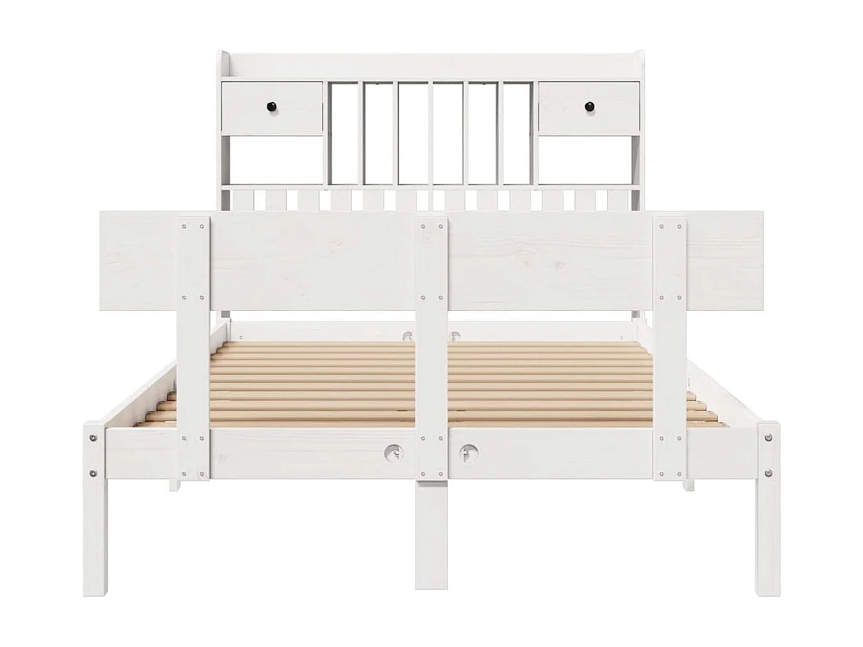 Cama con estantería sin colchón madera maciza blanca 135x190 cm