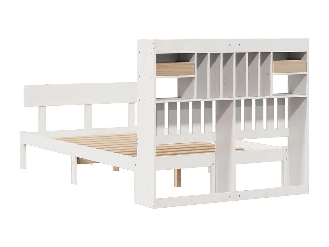 Cama con estantería sin colchón madera maciza blanca 135x190 cm