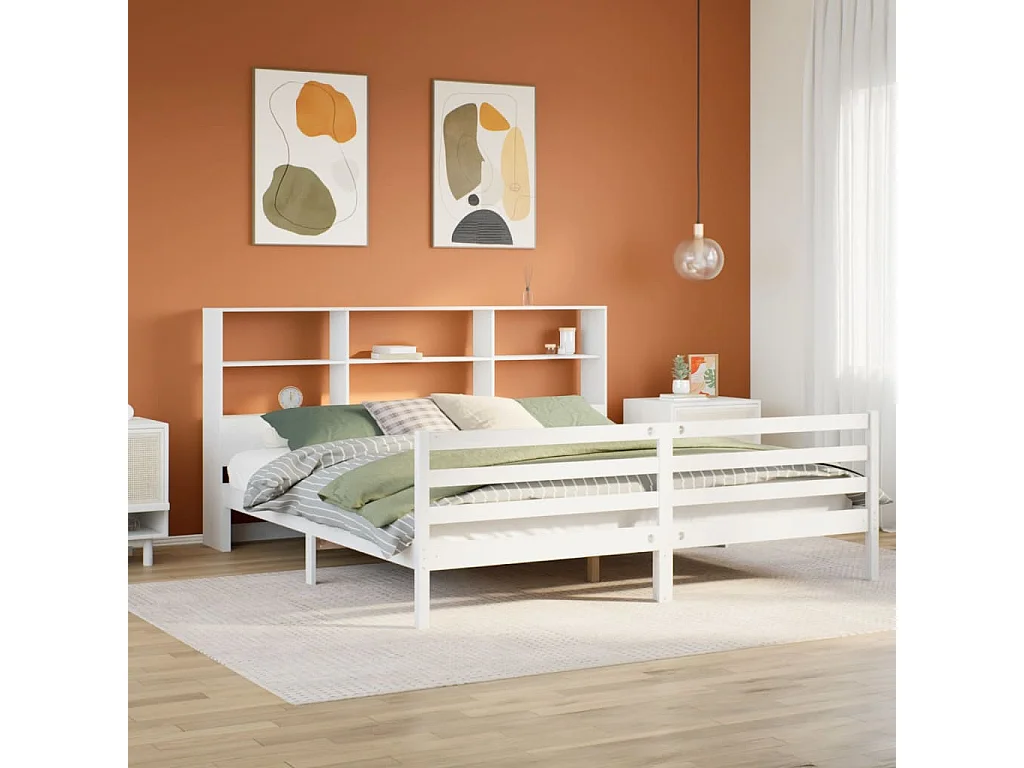 Cama com estante sem colchão 180x200 cm pinho maciço branco